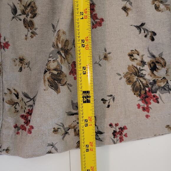 Deb Juniors Floral Dress L Belted Smocked Back Padded Bra Linen/Cotton - Picture 6 of 7